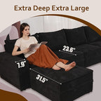 HOOOWOOO Modular Sectional Sofa Couch,Matching Free Combination Cloud Couch Armless Chair(Black Corduroy)