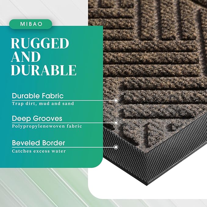 Mibao Front Door Mat Outside Entrance, Durable Outdoor Indoor Mat, Low Profile Heavy Duty Doormat, Non-Slip, Traps Dirt and Moisture, Easy Clean Patio Porch Entryway Mat, 47" x 32", Brown