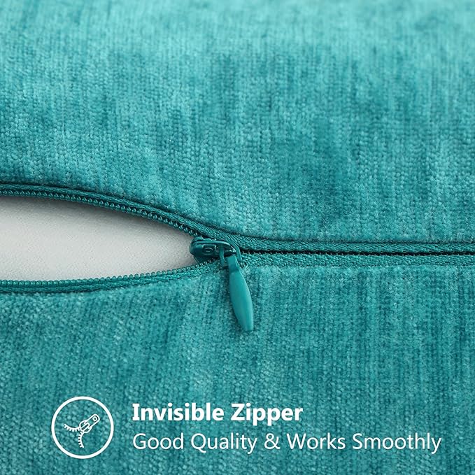decorUhome Chenille Soft Throw Pillow Covers 24x24 Set of 2, Farmhouse Velvet Neutral Decorative Euro Pillow Covers with Stitched Edge for Couch Sofa Bed Home Decor, Turquoise