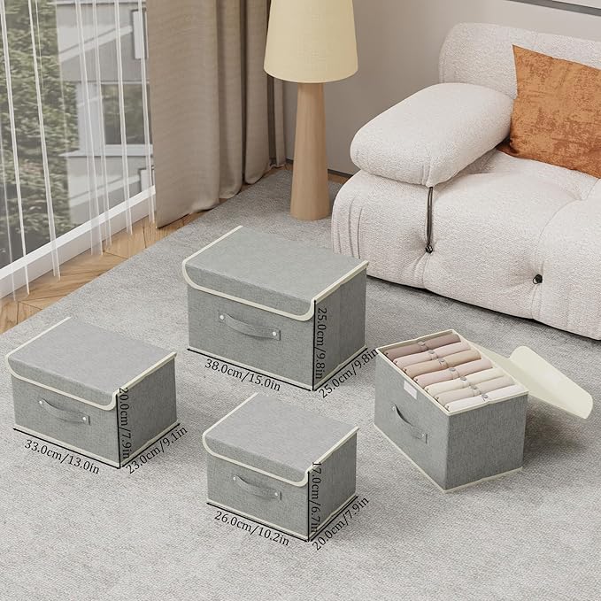 Fabric Storage Bins Cube Organizers with Flip-Top Lid and Handles,Storage Boxes for Organizing Home,Office,and Closet,Grey,3 Pack 13 X 9.1 X 7.9 in