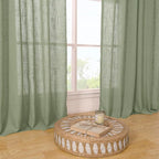 LAMIT Sage Green Linen Curtains 45 inches Length for Basement, Soft Thick Semi Sheer Light Filtering Bronze Grommet Window Treatments Decorative Drapes for Kitchen, 2 Panels Set, 34 x 45 Inch