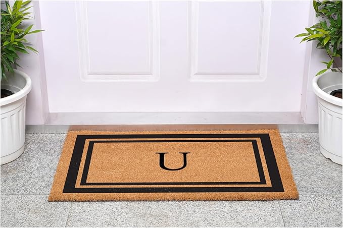 Calloway Mills 152961830U Black Border 18" x 30" Monogram Doormat, (Letter U)