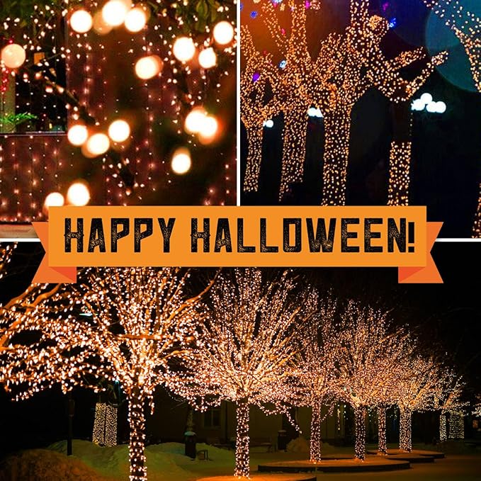 100LIGHTS Orange Extra-Bright with End Connectors Halloween Decorative Lights 5.98m UL Certified Mini String Light Set Waterproof for Halloween Home Garden Christmas Tree Party Patio Wedding