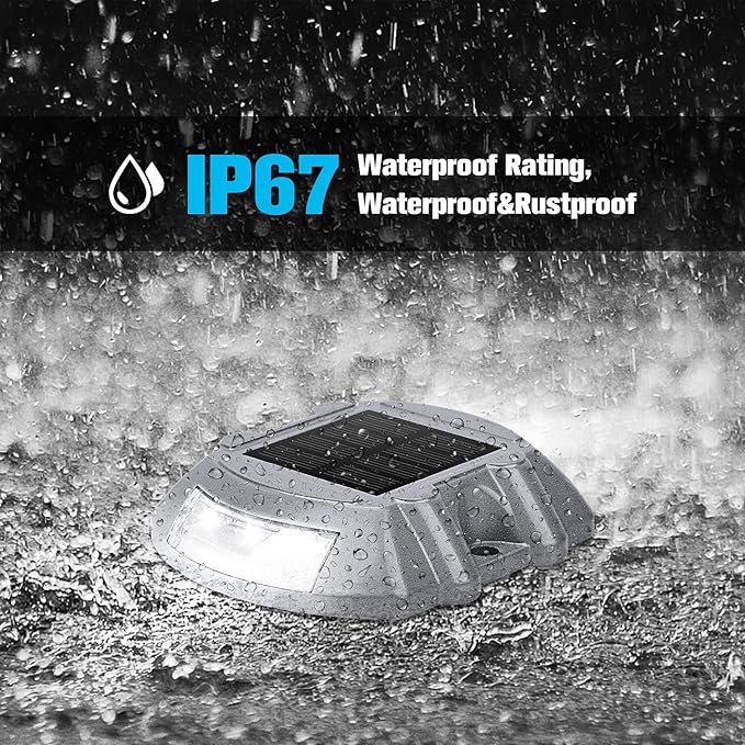 VOLISUN Solar Deck Lights, 16-Pack Led IP67 Waterproof Outdoor Warning Step Lights for Driveway, Sidewalk, Garden Pathway, Yard (White)