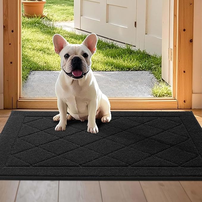 JSEI Dirt Trapper Door Mat 24"x36", Non-Slip Washable Entryway Mats, Dog Door Mat, Stain Resistant and Absorbent Floor Mats, Low Profile Welcome Mat for Front Back Door, Black