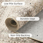 DCX Machine Washable Brown and Beige Area Rug 5x7, Non Slip Stain Resistant Vintage Rug for Living Room Diningroom Bedroom Nursery, Soft Low Pile Large Carpet