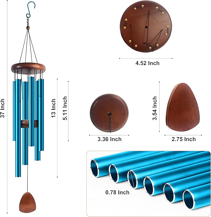 Large Aluminium Wind Chimes 37 Inches to Create a Zen Atmosphere Suitable for Outdoor, Garden, Patio Decoration. Classic Wind Chimes with Wind Catcher Suitable as A Gift for Unisex(Blue)