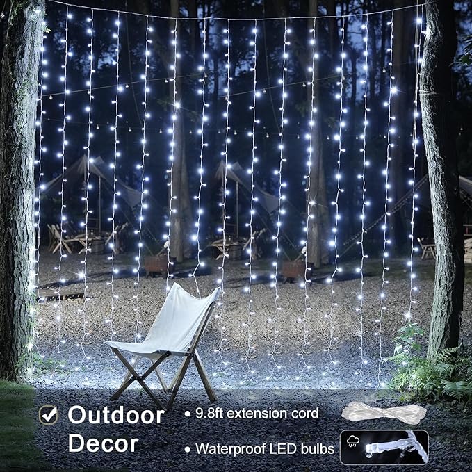 JMEXSUSS 900LED Christmas Curtain Lights, 9.5x29.5ft White Indoor/Outdoor Plug-in with Remote, Window Hanging String Lights for Bedroom, Wedding, Xmas Decoration