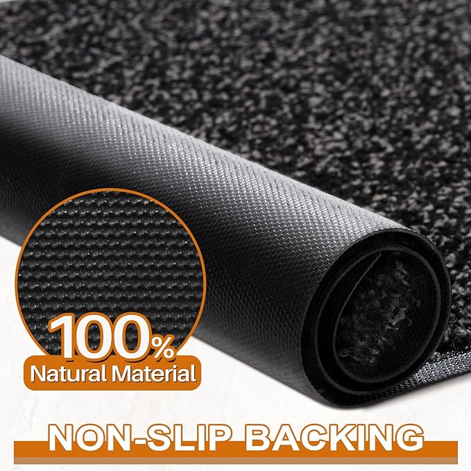 Mibao Front Door Mat, Dirt Trapper Welcome Mat for Outdoor Indoor, Non-Slip Waterproof Doormat, Durable Machine Washable Low Profile Entry Rug for Back Door Outside Patio Porch, 48" x 24", Black