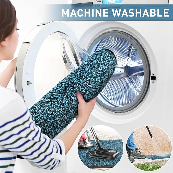 Mibao Front Door Mat, Dirt Trapper Welcome Mat for Outdoor Indoor, Non-Slip Waterproof Doormat, Durable Machine Washable Low Profile Entry Rug for Back Door Outside Patio Porch, 72" x 24", Blue