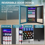 Beverage Refrigerator Cooler, 128 Cans Mini Fridge Glass Door for Drink Beer Soda Wine, 3.2 Cu.Ft Small Fridge for Kitchen Bedroom Office Bar, with 4 Adjustable Removable Shelves, Stainless Steel