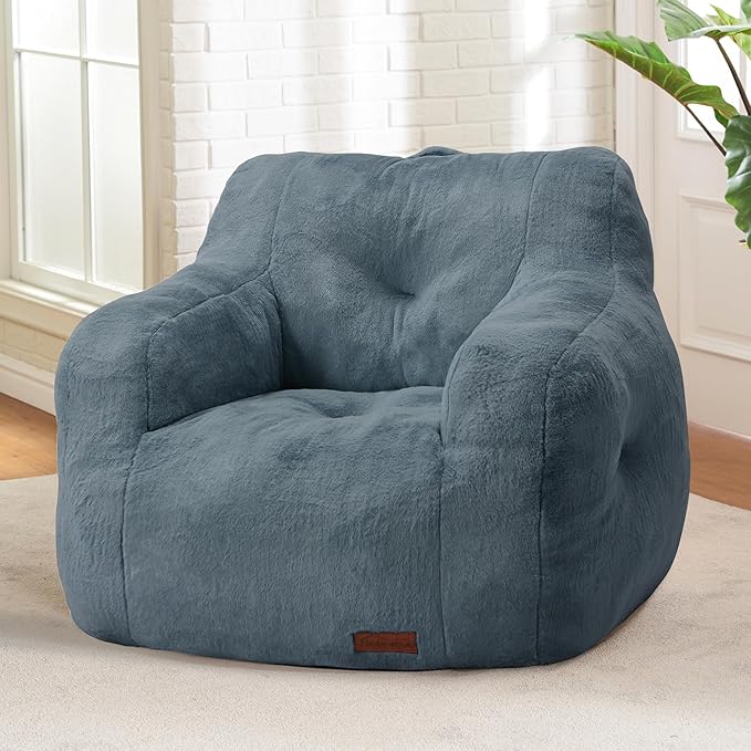 Hobestluk Bean Bag Chair for Adult Small Bean Bag Chairs with Arms Furry Beanbag Chair with Foam Filler Stuffed Bean Bag Sofa for Reading in Bedroom Living Room and Dorms (Blue Grey)
