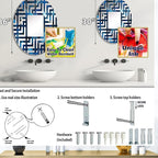 Symmetric Cubes in Deep Cobalt Blue - Geometric Maze - 24x36 Inches - Oval Decorative Wall Mirror for Bathroom, Bedroom, Entryway, Living Room, Vanity Room and Modern Décor