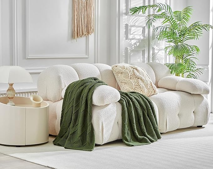 Longhui bedding Chunky Cotton Knit Throw Blanket for Couch, Sofa, Bed, or Chair, Decorative Breathable Fall Cable Knit Blanket 60 x 80 Inches, Large Olive Green