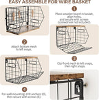 Delamu 3 Pack Stackable Metal Fruit Basket with Wood Lid-Wall Mounted&Countertop Organizer for Kitchen,Pantry- Ventilated Storage for Onions,Potatoes,Fruits,Spices,Black
