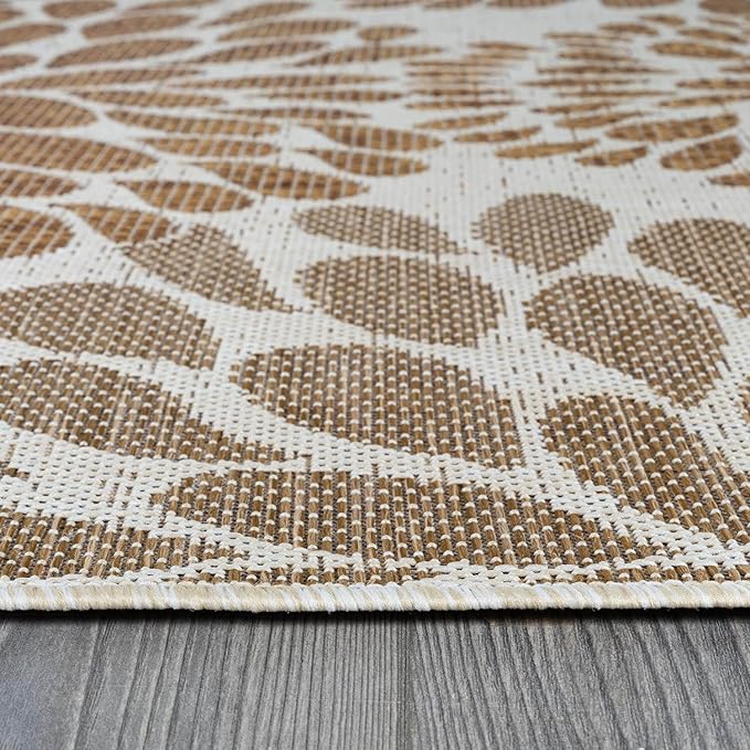 Beverly Rug Outdoor Rug 10x14 Modern Exotic Tropical Leaf Area Rugs for Indoor and Outdoor Patio Deck Porch Garden Water Resistant Washable Outside Carpet (10 x 14 Beige)