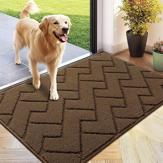 hicorfe Front Door Mat Outside Entrance,24"x35" Absorbent Muddy Dirt Resist Welcome Door Mats Outdoor Indoor,Stain and Fade Resistant,Non Slip Backing Entry Mat Doormat for Entryway (Dark Brown)