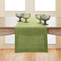Solino Home Linen Moss Green Table Runner 120 Inches Long - 100% Pure Linen Hemstitch 14 x 120 Inch Table Runner for Dining, Fall, Autumn, Thanksgiving - Classic Hemstitch