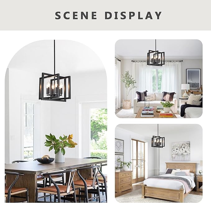 ANKYLHUA Black Chandelier,6-Lights Ceiling Light Fixture E12,Adjustable Hight Pendant Lights Kitchen Island,Chandeliers for Dining Room Bedroom,Entryway,Foyer