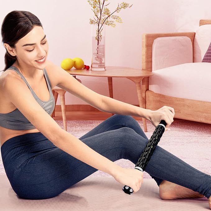Yansyi Muscle Roller Stick for Athletes - Body Massage Roller Stick - Release Myofascial Trigger Points Reduce Muscle Soreness Tightness Leg Cramps & Back Pain for Physical Therapy & Recovery (White)