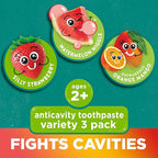 Tom's of Maine Anticavity Kids Natural Toothpaste Variety Pack, Strawberry, Orange Mango, Watermelon Flavors, Kids Toothpaste with Fluoride, Safe for Ages 2 and Up, 5.1 oz (Pack of 3)