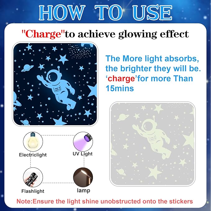 530 Glow in The Dark Stars Ceiling Stars Glow in The Dark Glow Moon and Space Wall Decals Astronaut Universe Galaxy Planet Wall Stickers Glowing Wall Stickers Kid Boys Living Room Decor