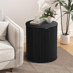 AVZEAR Fluted Round Side Table with Storage, Small Mid Century End Table Fluted Nightstands, Modern Circle Bedside Tables Wood Night Stand for Small Spaces, Living Room, Bedroom (Black)