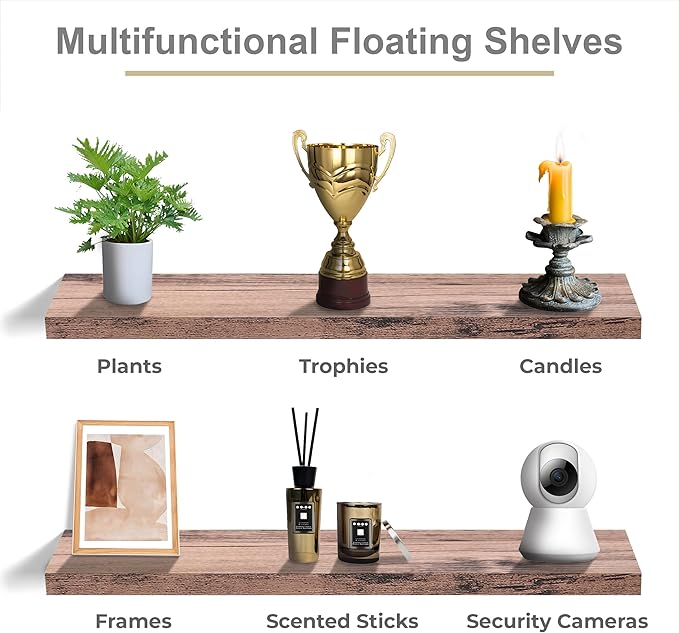 Sorbus Floating Shelves for Wall - 48 Inch Long Bathroom Shelves, Wall Decor for Bedroom, Kitchen, Living Room & Book Storage - Mounted Floating Shelf with Invisible Brackets (Mahogany, 3 Pack)