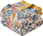 Boho Throw Blanket Reversible Cotton Bohemian Tapestry,100% Cotton Throw Blanket for Couch,Sofa,Chair,Lightweight Summer Quilt Soft 4-Layer Muslin Blanket for Farmhouse,Picnic Decor 50"x60"
