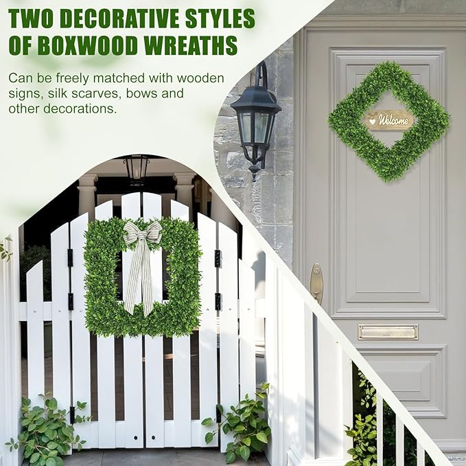 Artgar 20Inch Boxwood Wreath, Spring Wreaths for Front Door, Realistic Green Square Boxwood Wreath for Year-Round Decor, Artificial Summer Wreaths for Wedding Farmhouse Indoor/Outdoor Porch Decor