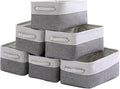 TheWarmHome Small Storage Baskets for Organizing,Storage Baskets for Shelves,Small Fabric Storage Bins W/Handles For Closet Nursery Toy Decorative Foldable (White&Grey, 11.8L*7.9W*5.2H-6 Pack)