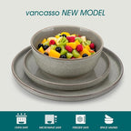 vancasso ANYA 18 Pieces Plates and Bowls Set, Stone Grey Dinnerware Sets, Reactive Glaze Dishes Set for 6, Ceramic Dishware Sets Kitchen Dinner Set, Microwave & Dishwasher Safe