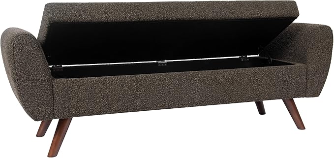 HomePop Modern Storage Bench with Wood Legs Home Décor|Bench with Storage for Living Room & Bedroom - Dark Brown Boucle