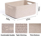 Large Storage Baskets for Shelves, Closet Organizers Bins for Clothes Blanket Towels, Baby Nursery, Toy Baskets Box, Woven Rope Baskets, 17 x 13 x 7.5”, 3 Packs Mixed Brown