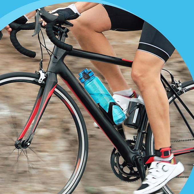 OLDLEY 32 oz Water Bottle, Motivational Water Bottle with Time Marker, Sports Water Bottle With Strap, Leakproof & BPA Free Large Water Bottles for School,Gym,Outdoor, Tritan, Transparent-Blue