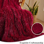 XeGe Luxury Faux Fur Throw, Red Soft 50x60 Fluffy Blanket, Shaggy Plush Decorative Couch Blanket, Autumn Cute Furry Fuzzy Lap Bed Throw for Kids Women Men Teen Girls
