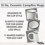 DISCOUNT PROMOS Ceramic Campfire Coffee Mugs 13 oz. Set of 10, Bulk Pack - Perfect for Tea, Espresso, Cappuccino, Hot Cocoa - White