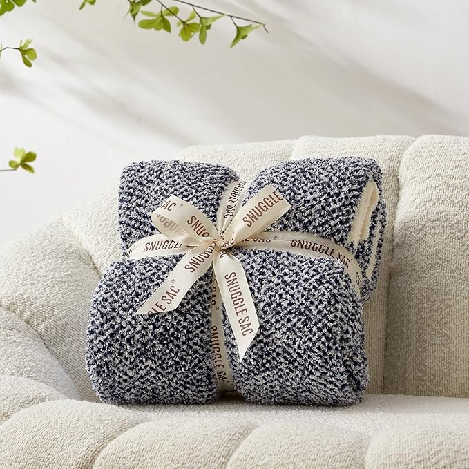 Snuggle Sac Heather Navy Twin Size Blankets, Super Soft Microfiber, Warm Cozy Knit Fuzzy Plush Blankets for Sofa, Bed, Living Room, Navy, 60x80 inches