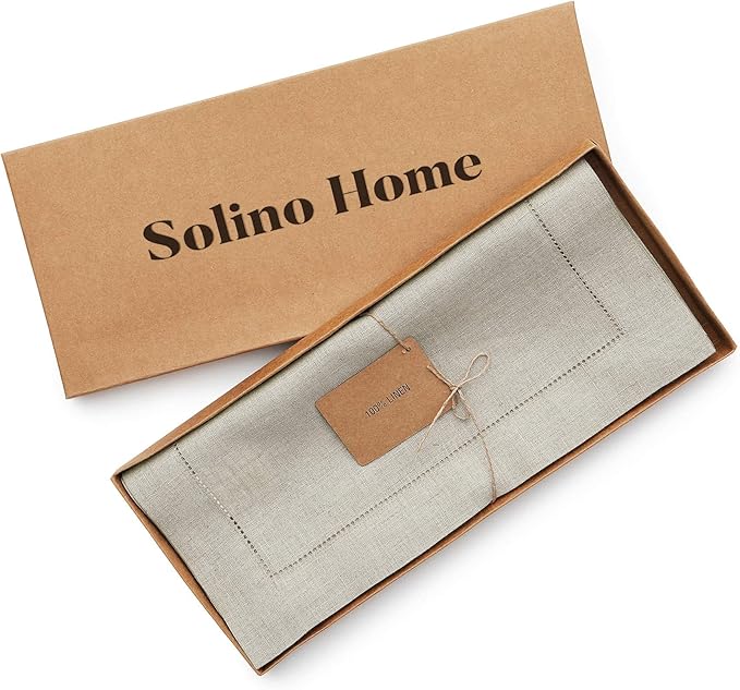 Solino Home Linen Natural Table Runner 36 Inches - Classic Hemstitch, 100% Pure Linen Coffee Table Runner 14 x 36 Inch Ideal for Dresser Tables - Fall, Autumn, Halloween, Thanksgiving