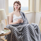 NEWCOSPLAY Super Soft Twin Blanket Light Grey Premium Silky Flannel Fleece 3D Ribbed Jacquard Lightweight Bed Blanket All Season Use (Light Grey Ribbed, Twin(60"x80"))