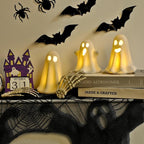 3 Pack Halloween Ceramic Ghost Decor, Light Up Ghost Halloween Decor, Cute Ghost Figurines for Table Tray Fireplace Home Indoor Decoration