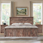 26" Tall Farmhouse Nightstand, 3 Drawers End Table w/Charging Station, 23.6" Wide Large Side Table w/Roman Column, Wood Rustic Sofa Table for Bedroom, Light Brown