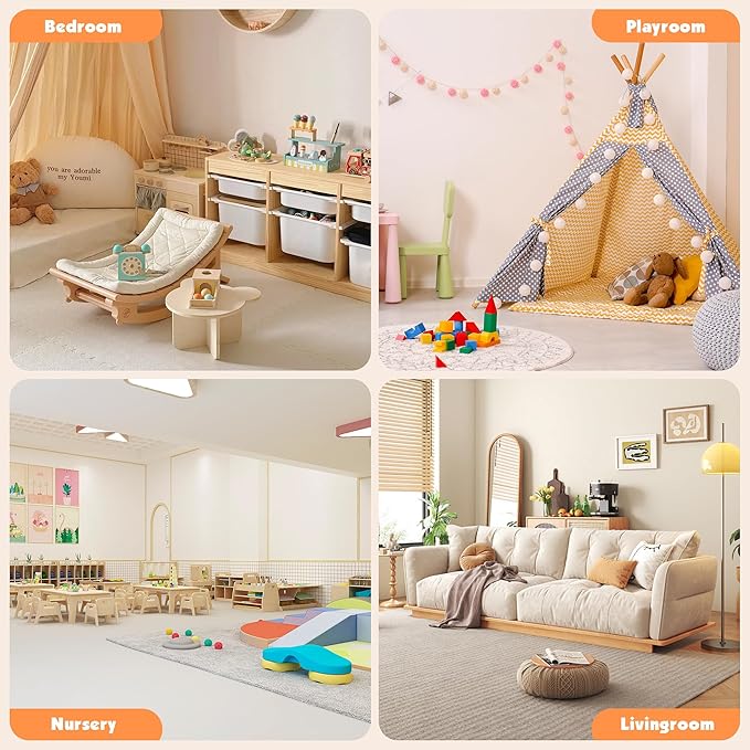 Kids Toy Storage Organizer with 3 Removable Plastic Bins Toddler Montessori Bookshelf with Stuffed Animal Net Holder Baby Bookcase Plush Organizer for Playroom, Bedroom,,Kids Room,Classroom,Nursery