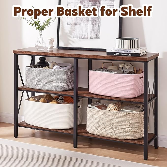 OIAHOMY Storage Basket for Shelves, Closet Cube Storage Bins Baskets for Clothes Blanket Towels, Baby Nursery, Toy Baskets Box, Woven Rope Basket, 17.72*12.99*7.87 IN, 2 Packs Brown