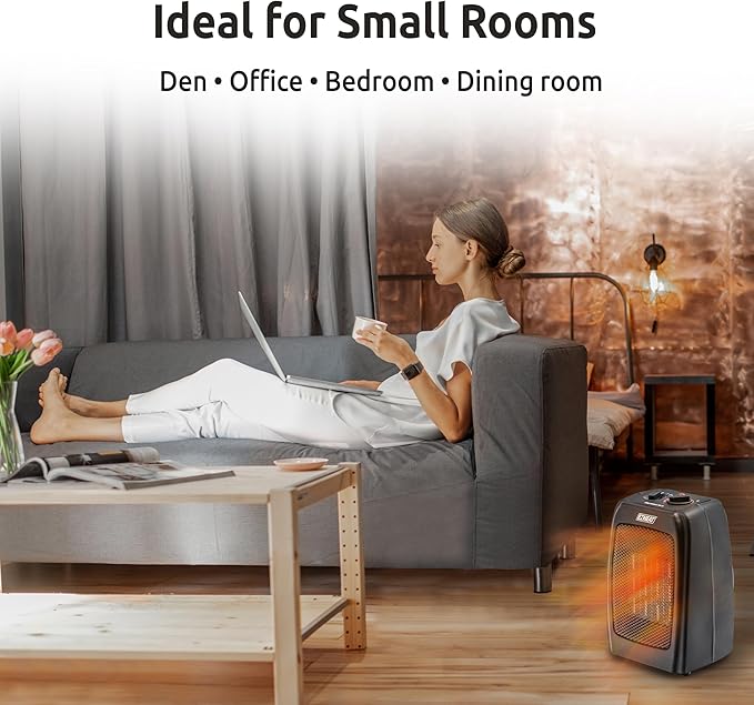 Electric Ceramic Portable Space Heater with Thermostat and Fan, Built-in Overheat Sensor, and Safety Tip-Over Switch, ST-MTPTC113