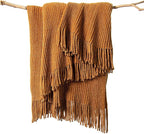 lifein Throw Blanket for Couch, Soft Boho Decor Bed Throw,Cozy Brown Knitted Chenille Small Farmhouse Lightweight Throw for Spring(Golden Brown,60 * 80")