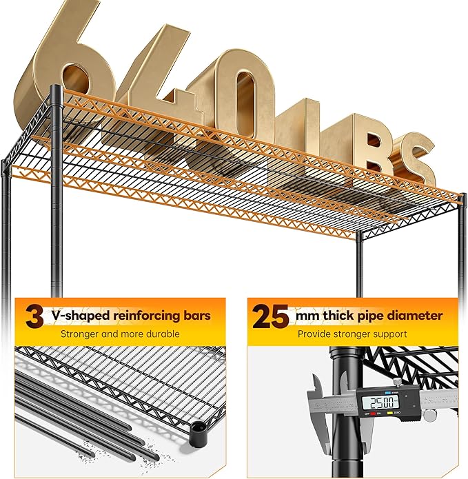 REIBII 83"H Storage Shelves 3840LBS Metal Shelving Unit Garage Shelving Heavy Duty 6 Tier Commercial Adjustable Wire Shelving for Storage Rack for Pantry, Garage, Kitchen, 83"H x 55.5"W x 18"D, 2PCS