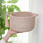 Empty Gift Basket – SweetMemo Mini Woven Rope Organizer Baskets for Gifting, Baby Shower, Desk, Makeup Brushes, Bathroom, Shelves – Small Decorative Storage Bin with Gift Bag & Ribbon – Warm Brown