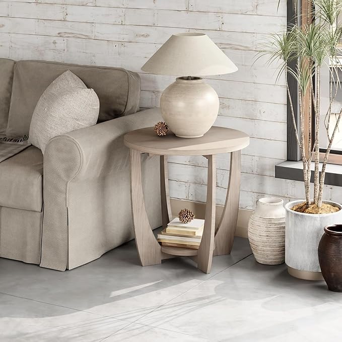 COZAYH Rustic Farmhouse Round End Table - Vintage Grey