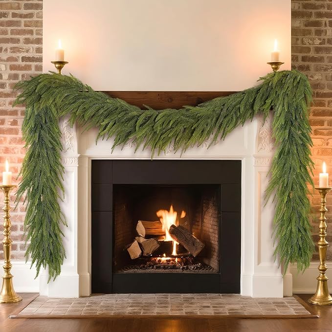 6FT Christmas Norfolk Pine Garland -1PCS, Artificial Pine Needles Garlands Faux Greenery Fake Garland for Holiday Fireplace,Table,Window,Stairs,Mante,Indoor Outdoor Decor
